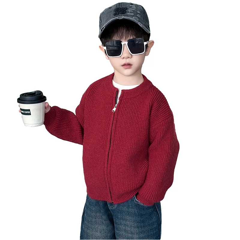 

Cool Stylish Boys Red Cardigan Sweater with Zipper For Baby Child Spring Knitted Clothes Kids Fashion High Street Knitwear 2-11Y