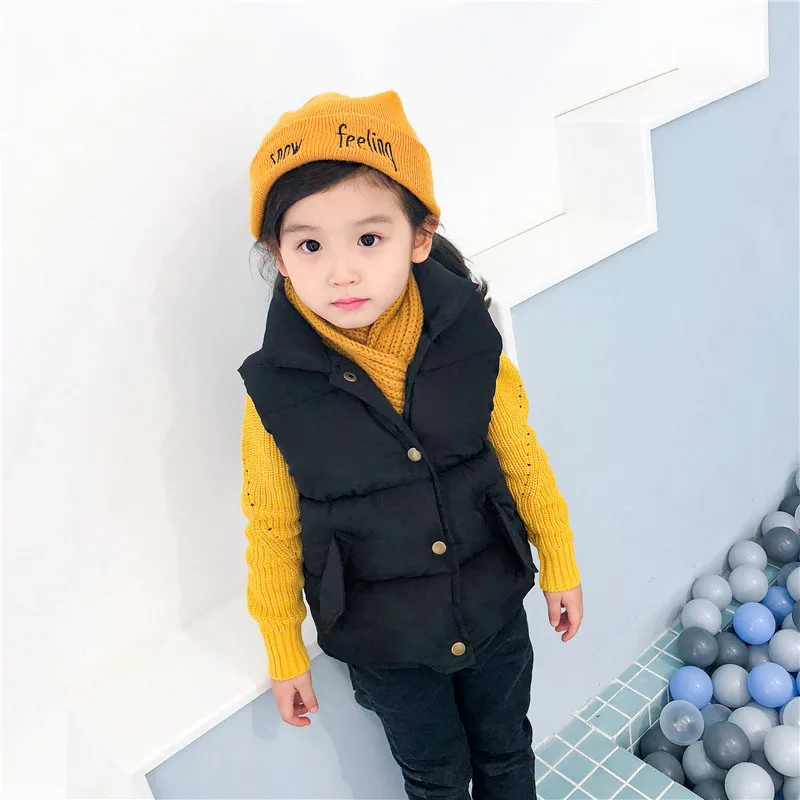 New Autumn Winter Boys Girls Cotton Vest Solid Thicken Warm Stand Collar Waistcoat For 2-6 Years Kids Down Vests Infant Jacket