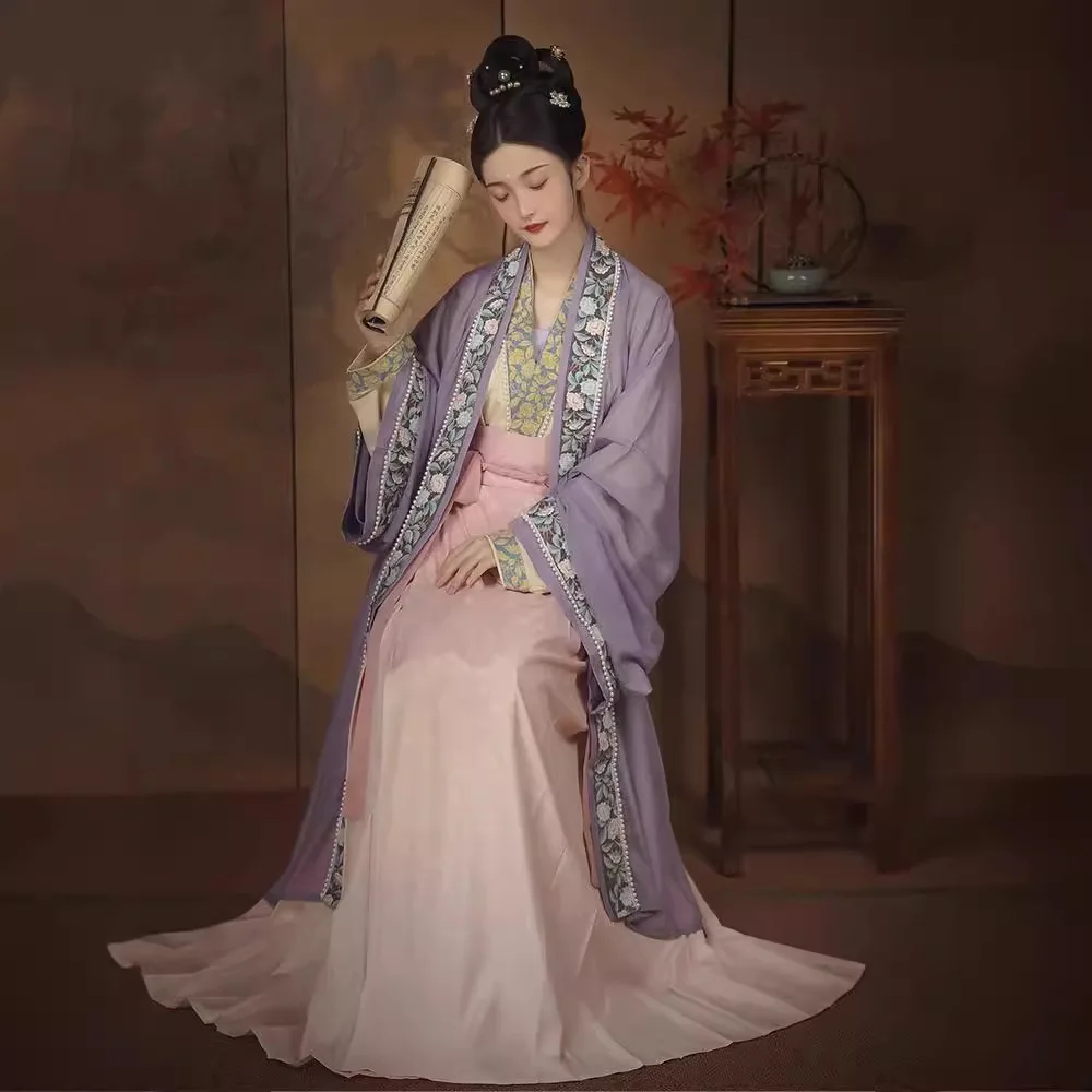 

Оригинальный женский комплект Ханьфу 2025 года, новинка, в стиле династии Сун, состоящий из топа и плиссированной юбки до талии, в традиционном китайском стиле...