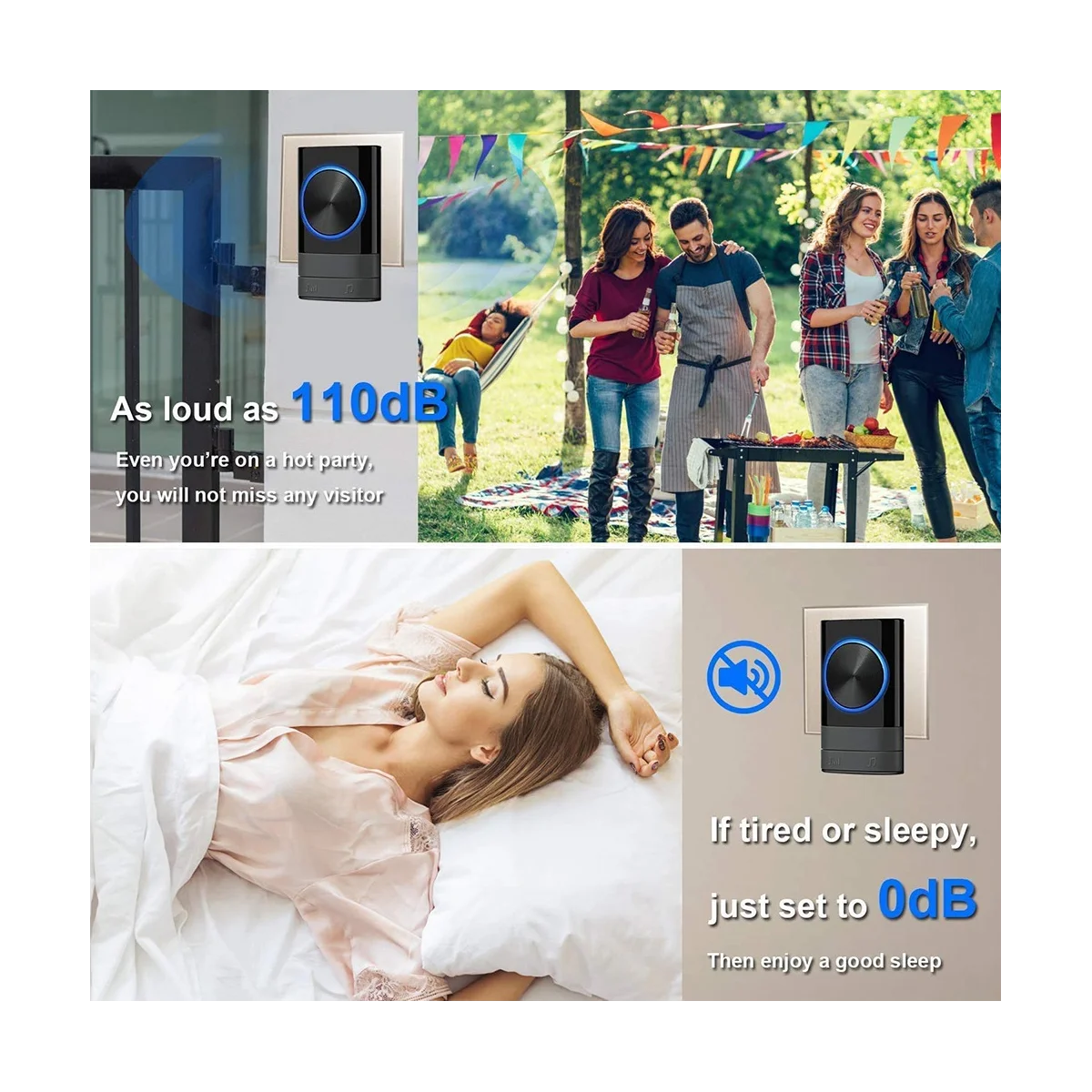 무선 방수 초인종 키트, 200 계량기 범위, 45 멜로디, 4 볼륨 레벨 2 리시버, 사무실 US 플러그