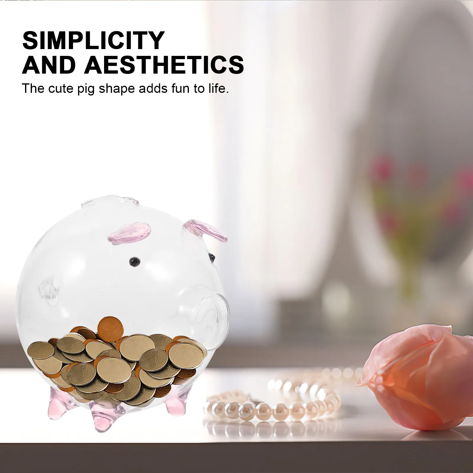 Glass Piggy Bank Clear Transparent Pig Shaped Money Pot for Girls Boys Adults Birthday Christmas Gift Home Office Desk Decor