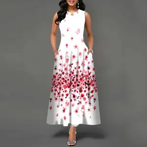 المرأة بلا أكمام زهرة طباعة أوروبا والأمريكية تنورة طويلة البوهيمي الرجعية فضفاضة فستان الصيف أفضل 6 فساتين عتيقة مبيعا - رقم 5