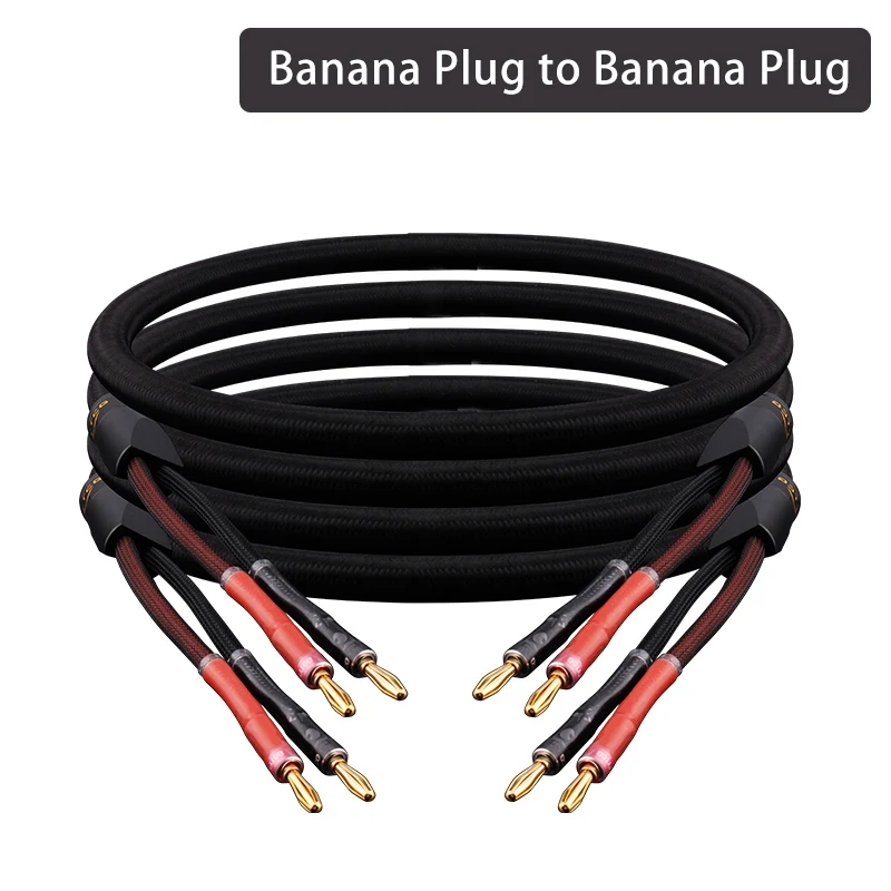 Een paar HiFi luidsprekerkabels, high-end audioversterkerkabel, zuiver zuurstofvrij koper met 24K gouden bananenstekker Y-stekkerkabel