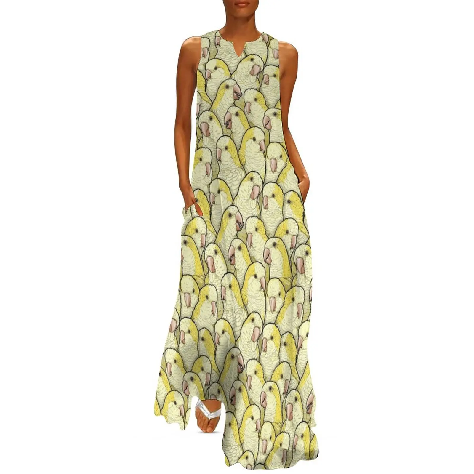 

Yellow Lutino Quaker Monk Parakeets Long Dress summer clothes women's clothing trend 2025