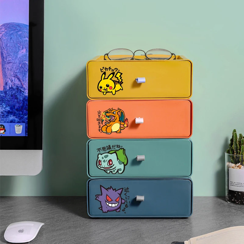 Pokemons-organizador de escritorio, caja de almacenamiento estilo cajonera, armario de almacenamiento pequeño multicapa para oficina, estantería, estuche ensamblado, regalo de fiesta