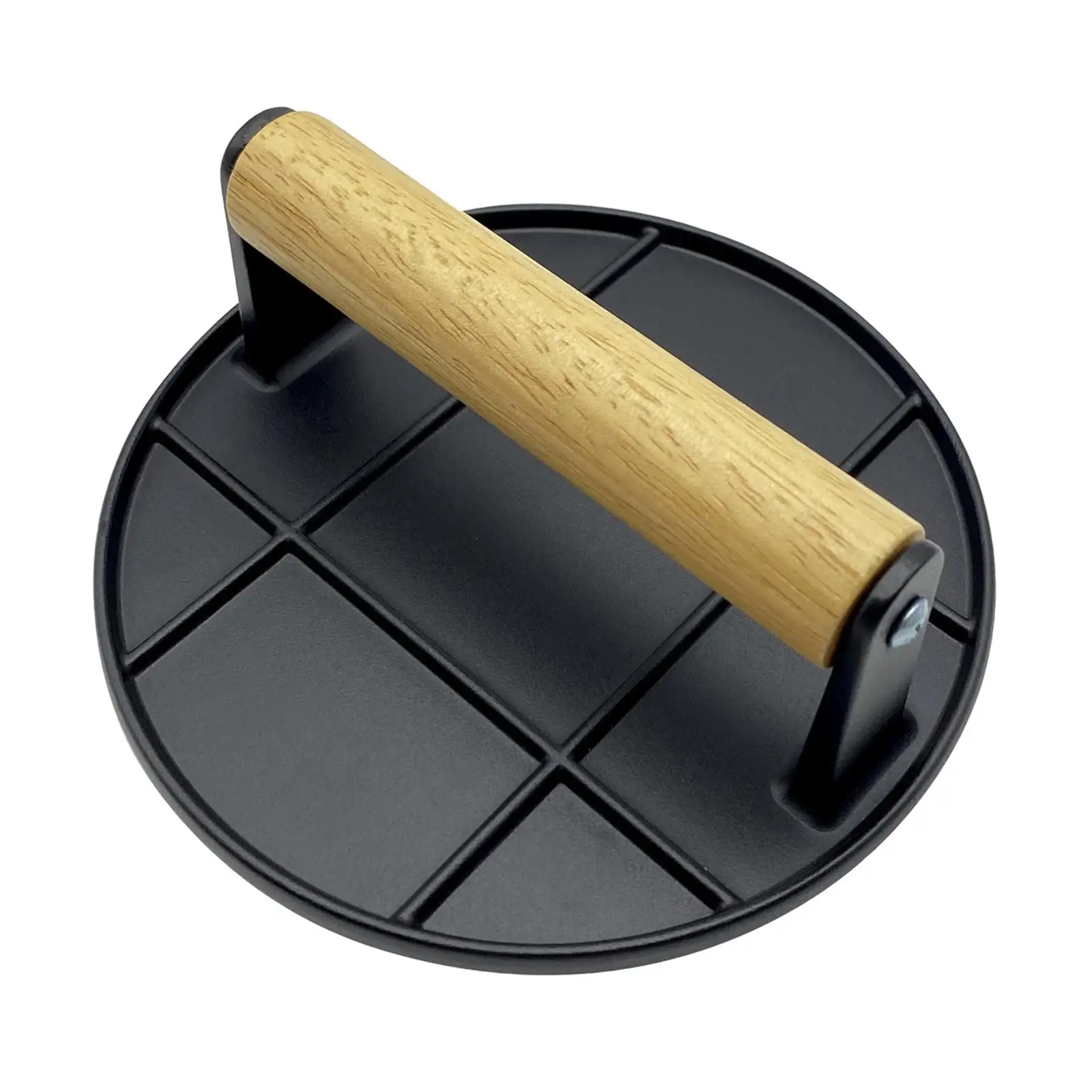 Portable Grill Press for Burger BBQ Hamburger Patty Smasher Nonstick Round Meat Presser with Oak Wooden Handle
