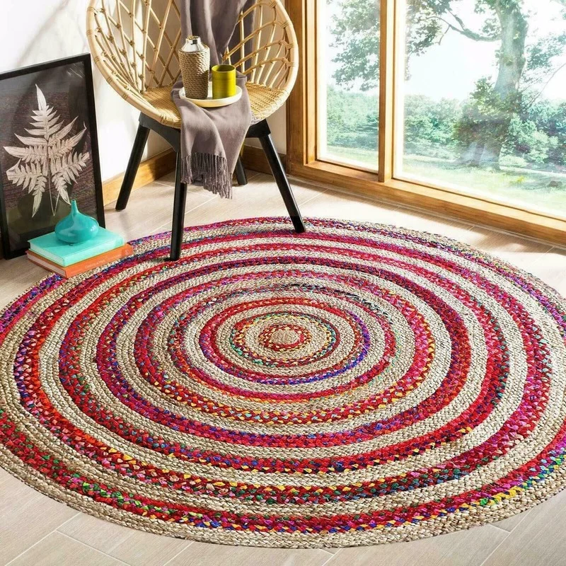 Natural Jute and Cotton Handmade Double-sided Rug Modern Living Home Decoration Rag Living Room Decoration Rugs for Bedroom