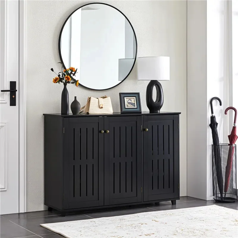 Custom Black Wooden 3 Door Shoe Cabinet with Adjustable Shelves Multi Layer Storage for Entryway Hallway Durable Home