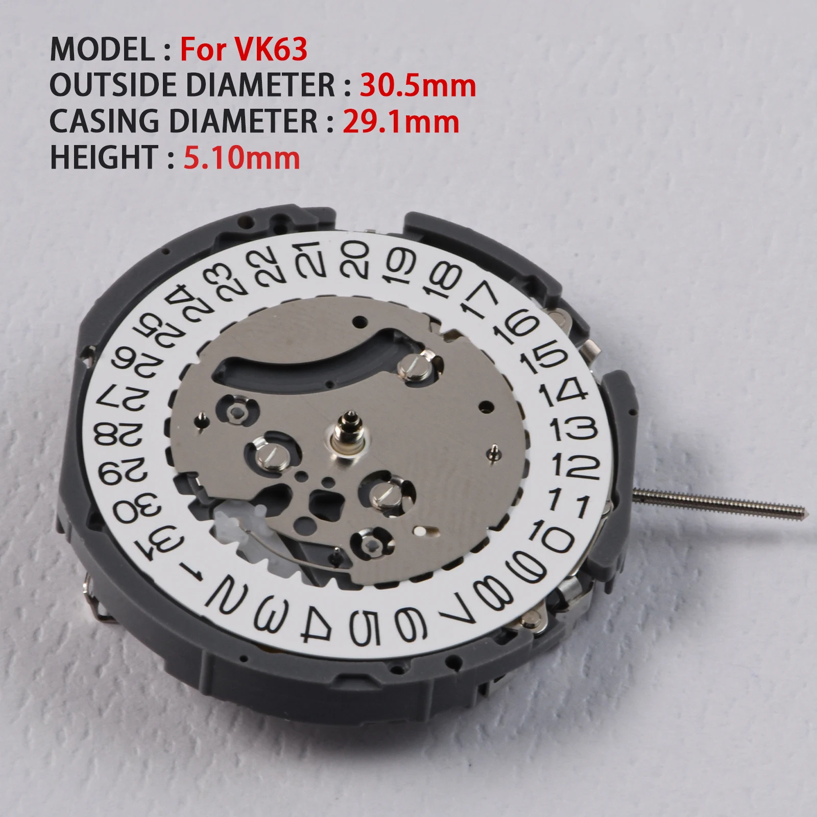 VK63 Japan Quartz Chronograph Movement 30.5mm 29.1mm 5.10mm Date Window Watch Repair Replacement Spare Parts for Watchmakers DIY