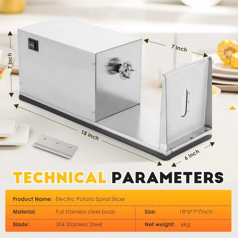 CGOLDENWALL-Fatiador De Batata Com Espetos De Bambu Livre, Fatiador De Batata Elétrico, Tornado Espiral, Aço Inoxidável