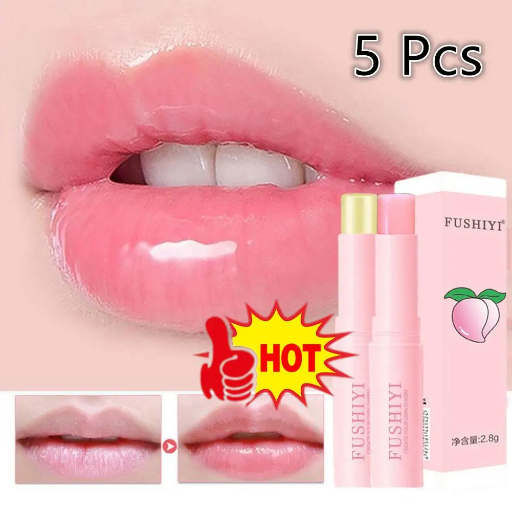 

5X Peach Lip Balm Colorless Long-lasting Moisturizing Lipstick Temperature Change Color Lipgloss Anti-drying Hydration Lip Care