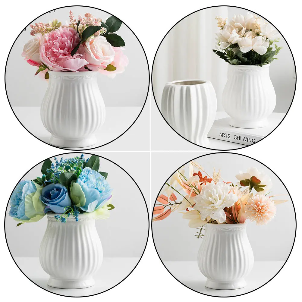 

1Pcs Striped Ceramic Vase Creative Polished Round Smooth for Home Bedroom Office Table Flower Storage Holder Simple Chic Decor