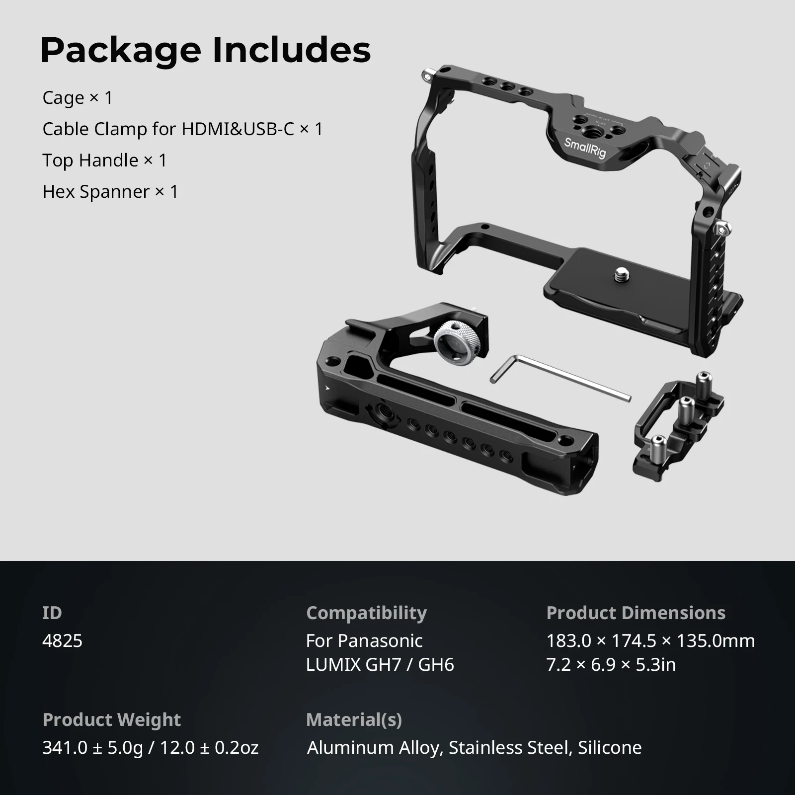 SmallRig GH6 "HawkLock" snelkoppelingskooi voor Panasonic GH7 / GH6 met Arca-Swiss snelkoppelingsplaat voor DJI RS3/RS4 stabilisator