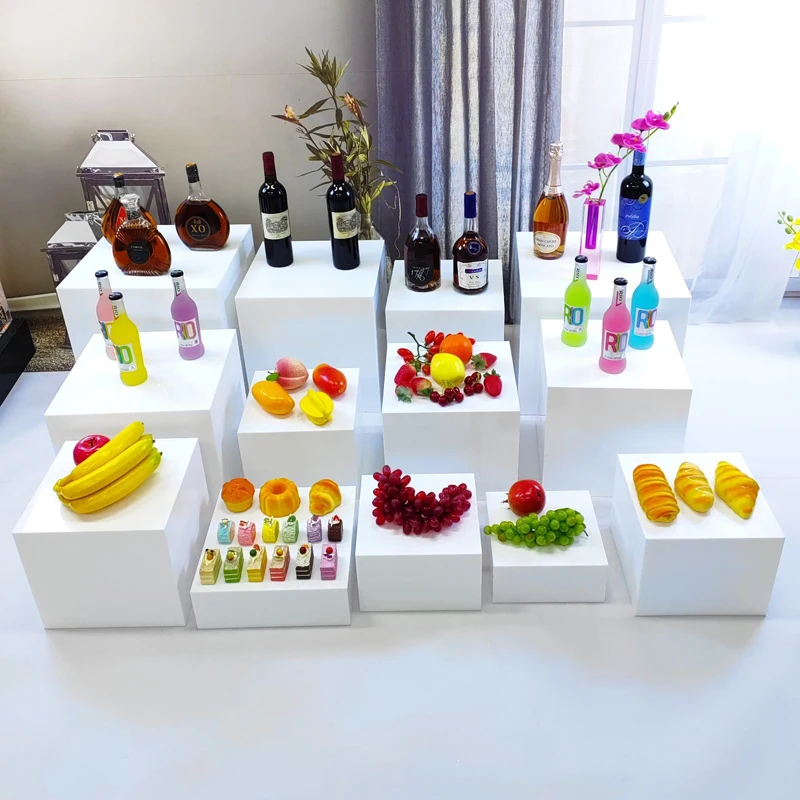 13pcs Set White Acrylic Square Dessert Table Display Stand Acrylic Cupcake Cake Display Stand Risers For Wedding Birthday Party
