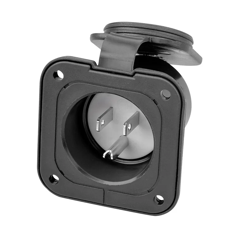 15 125V Amp Inlet Shore Power Flanged Receptacle 15A Recessed Male Outlet 5-15 AC Port Plug Exterior For RV Trailer