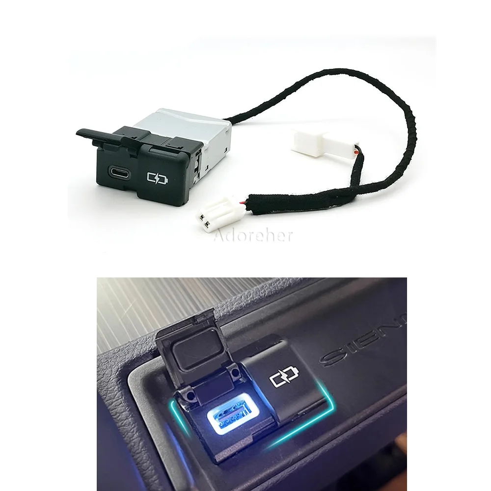 

Автомобильное зарядное устройство с двойным интерфейсом TypeC, кабель для Toyota Sienna Camry Highlander Corolla RAV4, аксессуары