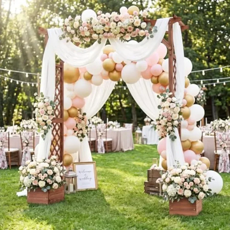 Garden Arbor for Climbing Plants: 87in Tall Wooden Arch with Planter Boxes Hanging Roof, Natural Wood Color, Rustic Decorative