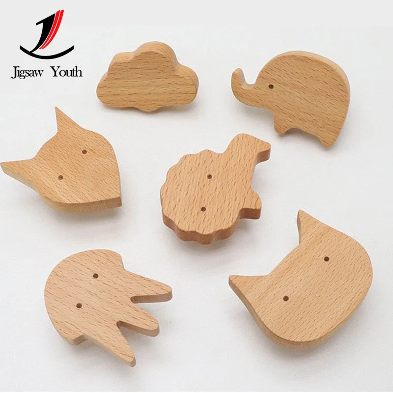 Manija de puerta de gabinete de madera de dibujos animados, manija de puerta de armario de animales para habitación de niños, manija de puerta de gabinete con cajones de madera maciza