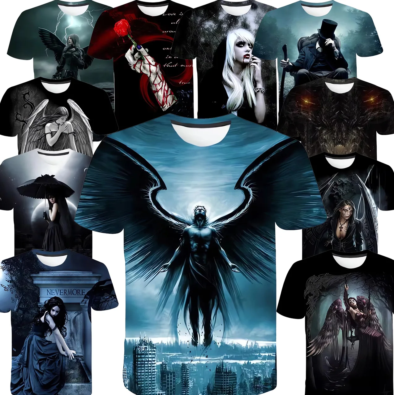 

2024 Hot Selling Gothic Horror Devil 3D Printed Casual Men's Large T-shirt