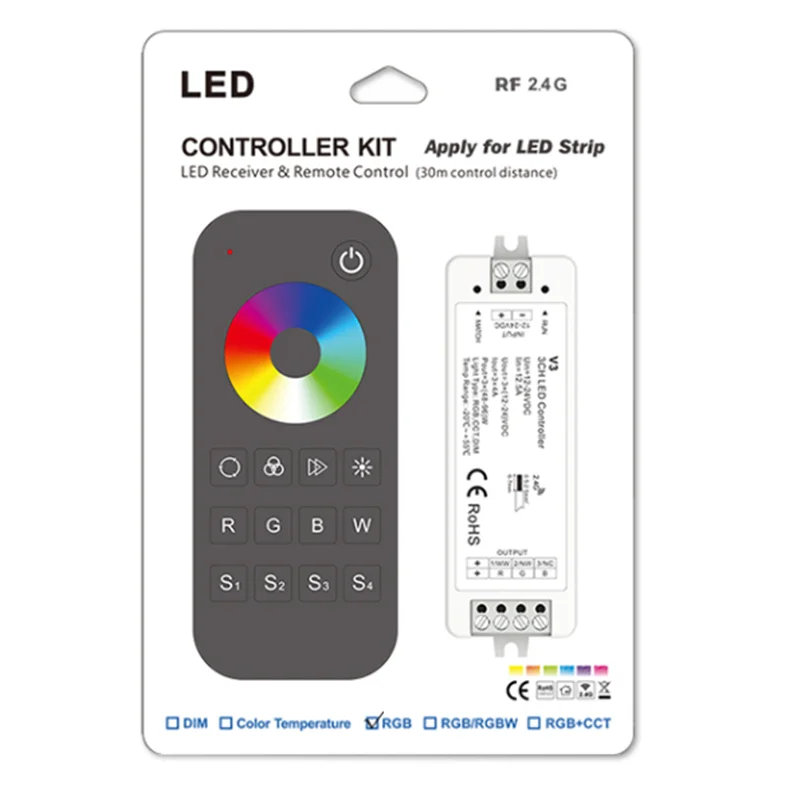 DC12V - 24V 4A*3CH LED Strip RGB Controller Kit RT4 R9 R13 R8-1 2.4G RF Remote + V3 Reciver For 3 Channels LED Strip Lights Tape