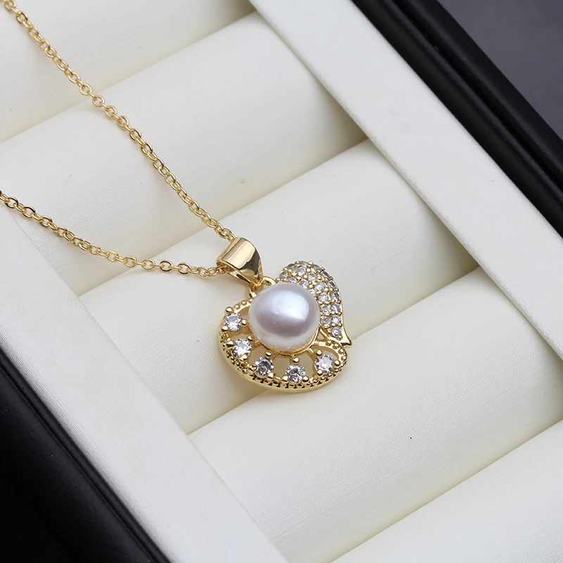 Real Pearl Necklace Angle 925 Sterling Silver Jewelry For Women Wedding White Natural Freshwater Pearl Pendants