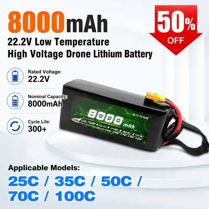 

For Drone 8000mAh 22.2V Lithium Battery Low Temperature High Pressure