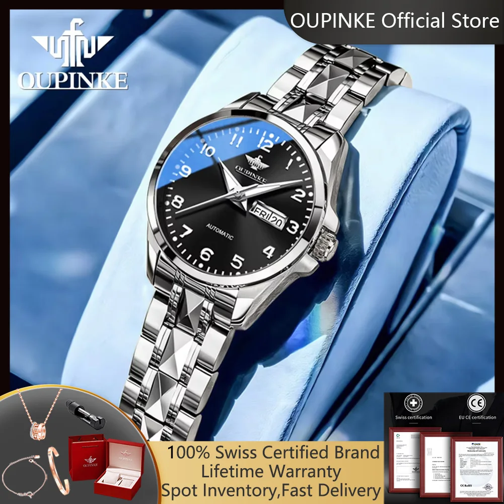 OUPINKE 3323 New Women's Automatic Watches Tungsten Steel Waterproof Luminous Original Japan Mechanical Movement Ladies Watches