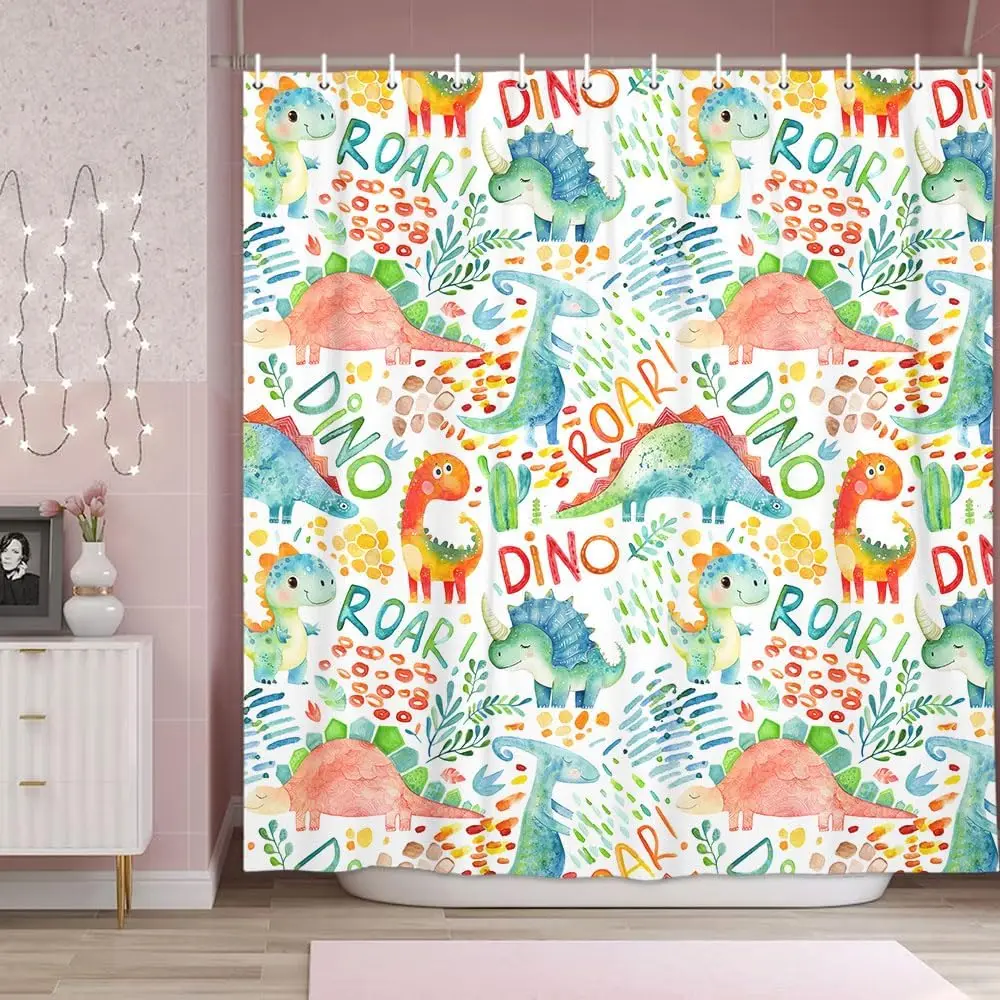 

Dinosaurs Shower Curtain for Kids Bathroom Cute Dino Bath Curtain Dinosaur Colorful Funny Cartoon Boys Girls Children Bathroom
