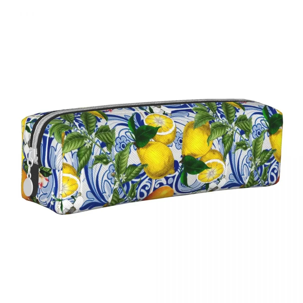 Mediterranean Lemon Pencil Case Cute Nordic Fresh Yellow Print Pen Box Bags Girls Boys Large Storage Office Zipper Pencilcases