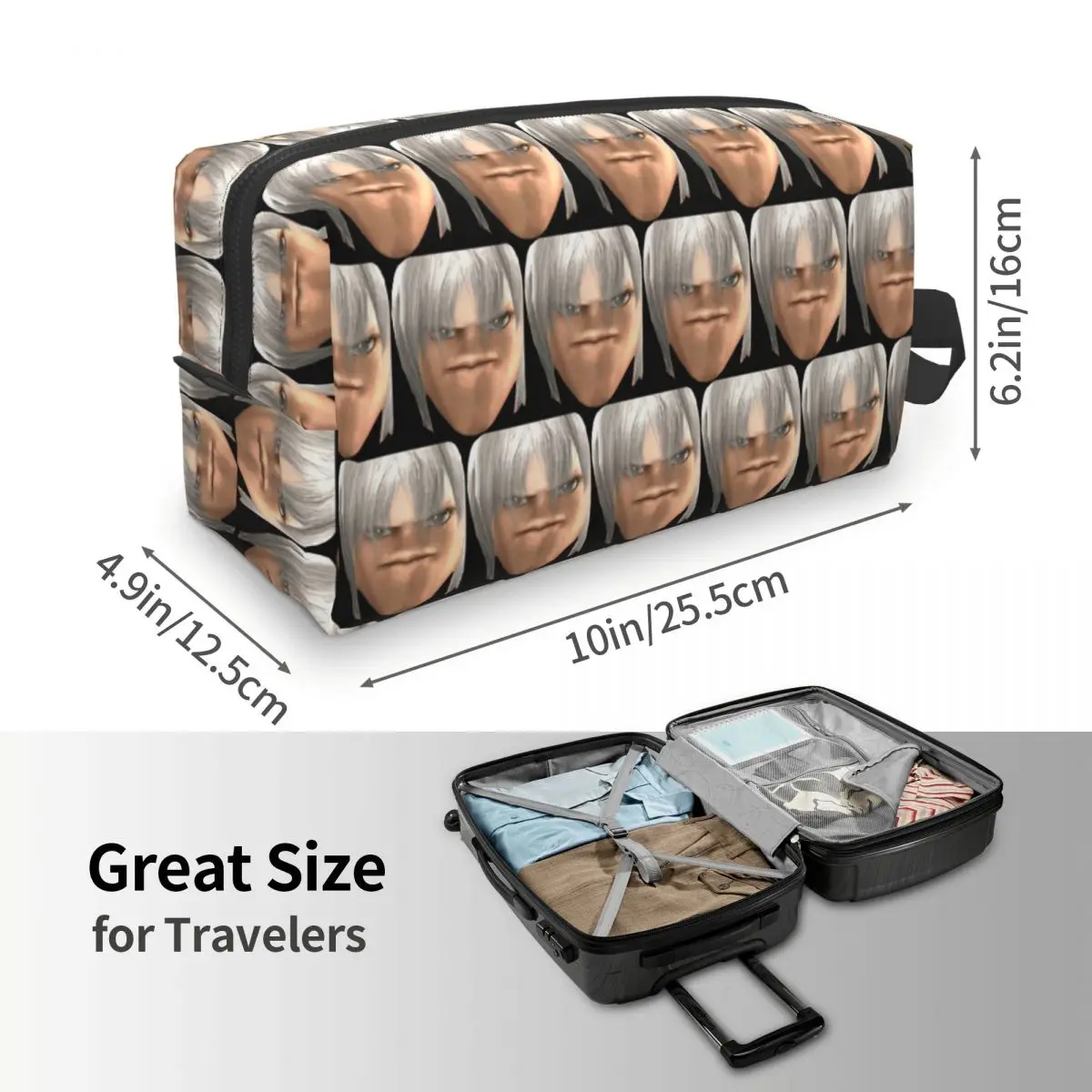 Blursed Dante - Devil May Cry Ugly Funny Face Meme Makeup Bag Cosmetic Storage Dopp Kit Toiletry Cosmetic Bag for Women Beauty
