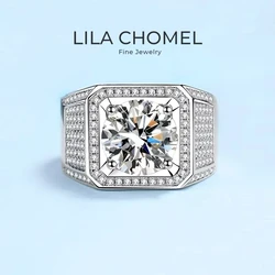 Engagement Men's 18K White Gold Wedding Band 5Carat Moissanite Diamond Men Rings Boyfriend Birthday Gift Husband Valentine's Day