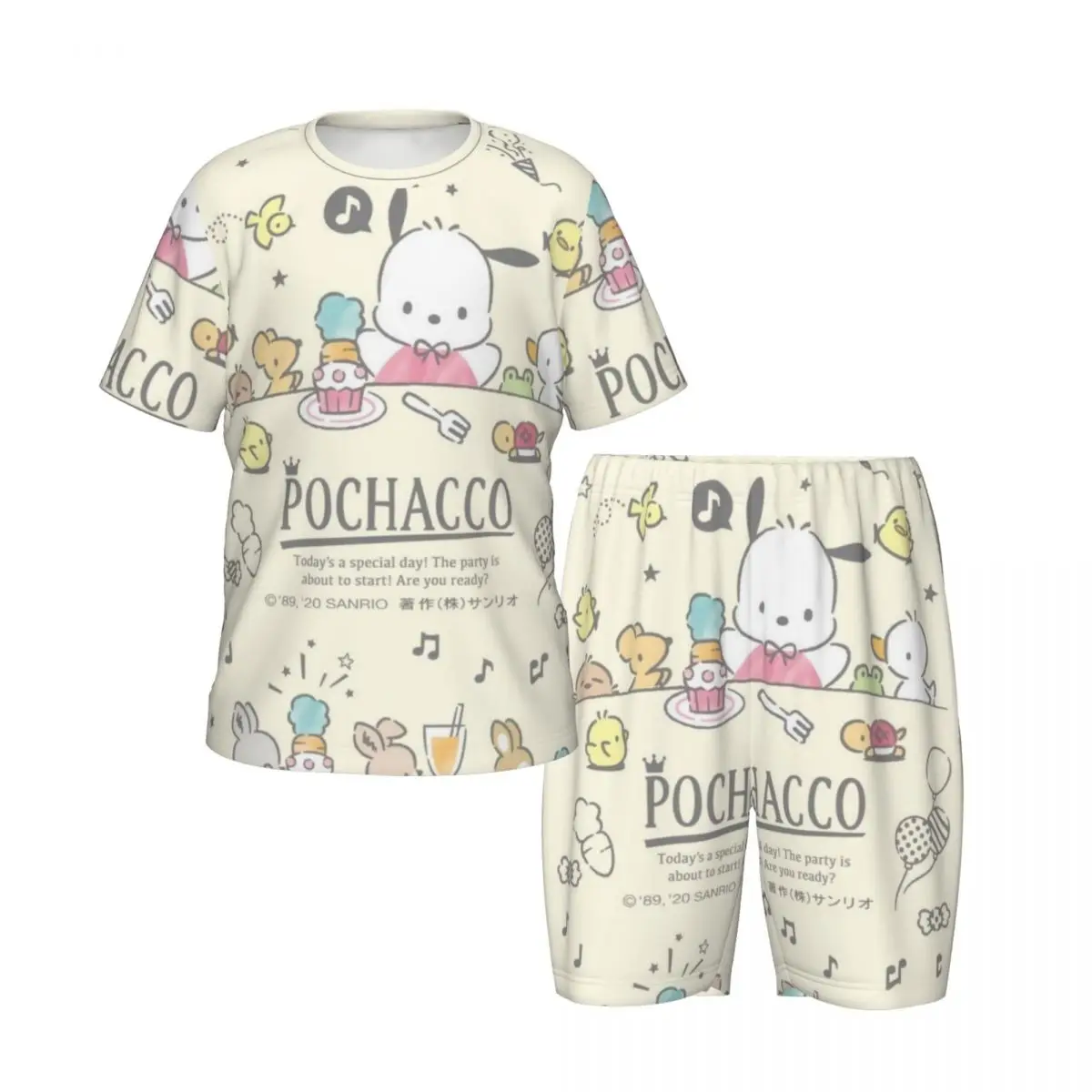 

Пижамный комплект для мальчиков и девочек, пуховые топы и шорты Pochacco, пижама из двух предметов, одежда для сна, домашняя одежда