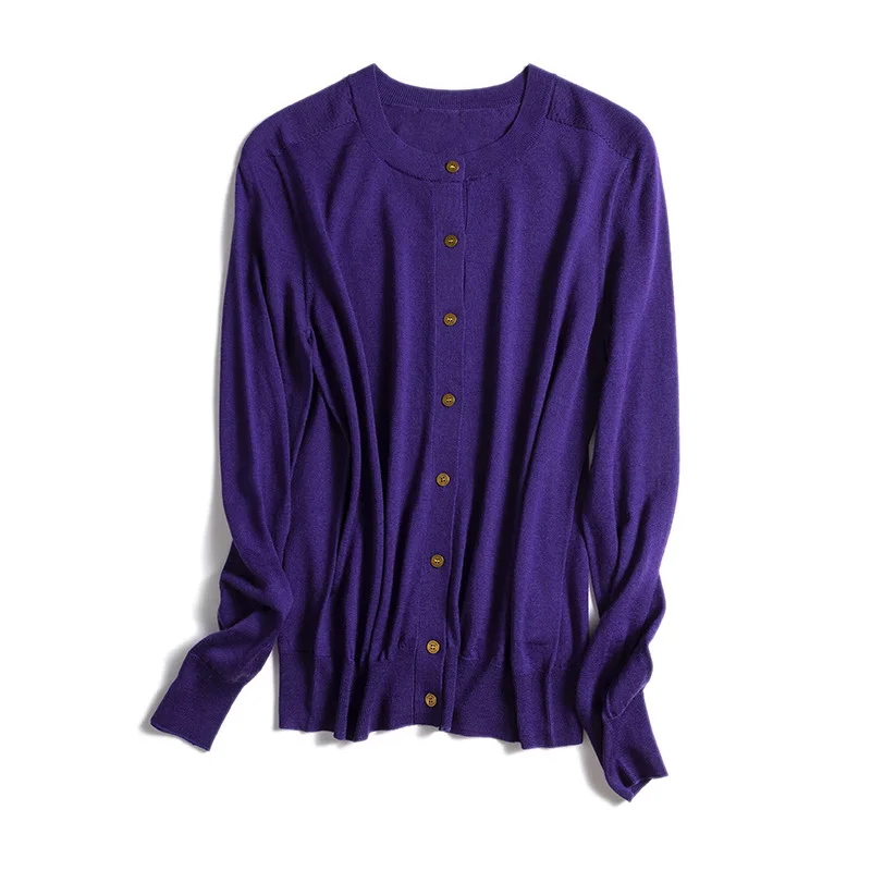 Winsleter - Elegancki sweter damski ze 100% wełny owczej, z okrągłym dekoltem, uniwersalny, bezszwowy kardigan, możliwość prania w pralce, kolekcja jesień 2025 T58939CC