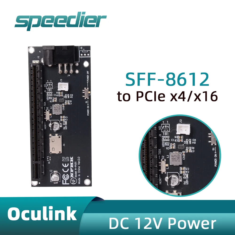 

Oculink SFF-8612 To PCIe X4 X16 Interface Adapter Card for GPU Powered By DC 12V Compatible with PCI-e 4.0 3.0 SSF-8611 4i Cable