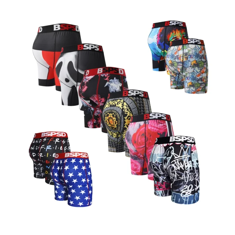 

1Pcs Men Underwear Boxers Breathable Man Swimming Underpants Plus Size S-XXL Print Mens Panties Trunks Sexy Men's Boxershorts