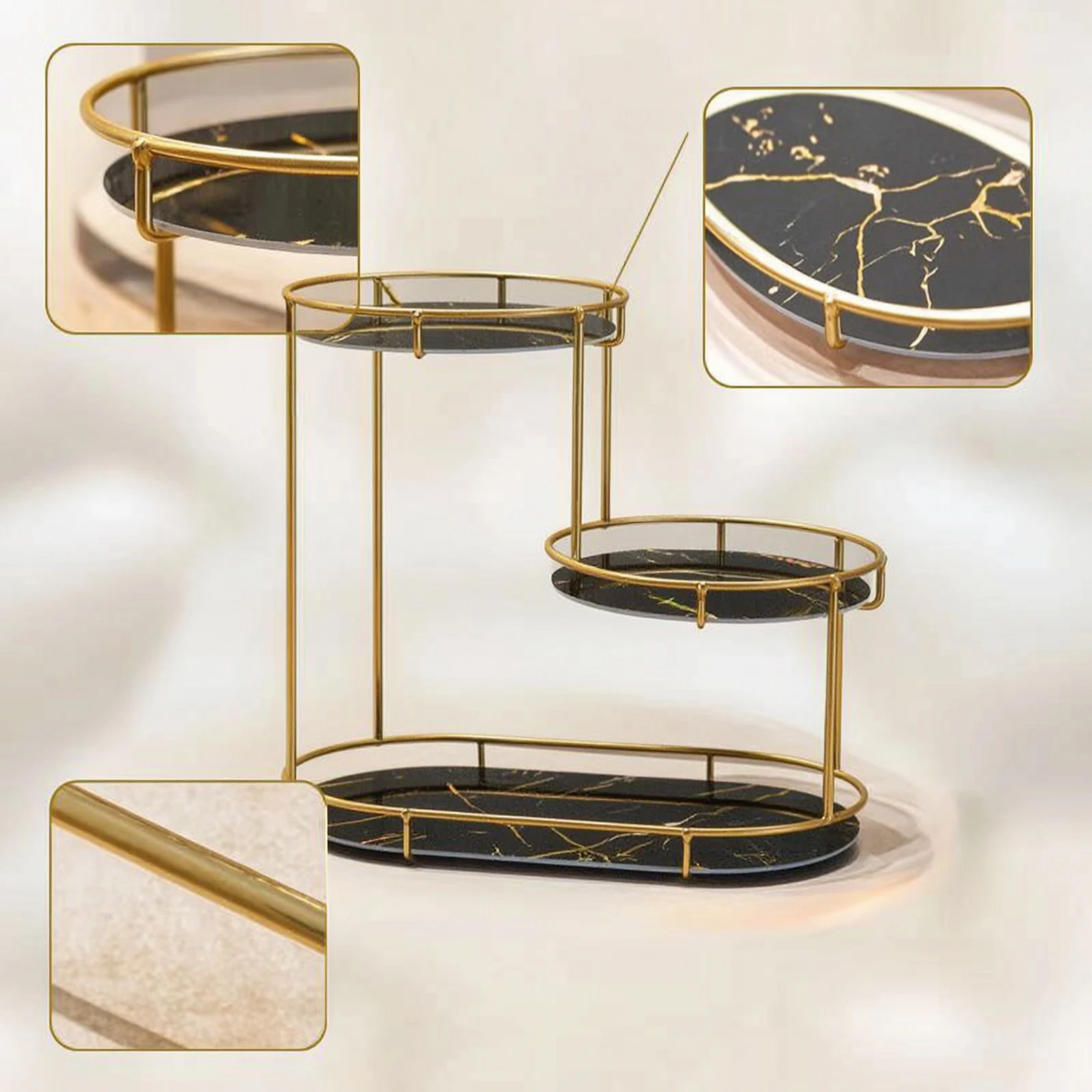3-Tier Storage Rack Gold-Tone Countertop Rack with Wire Frame Organizador Pequeño De Mostrador Space-Saving Estantería Tiered