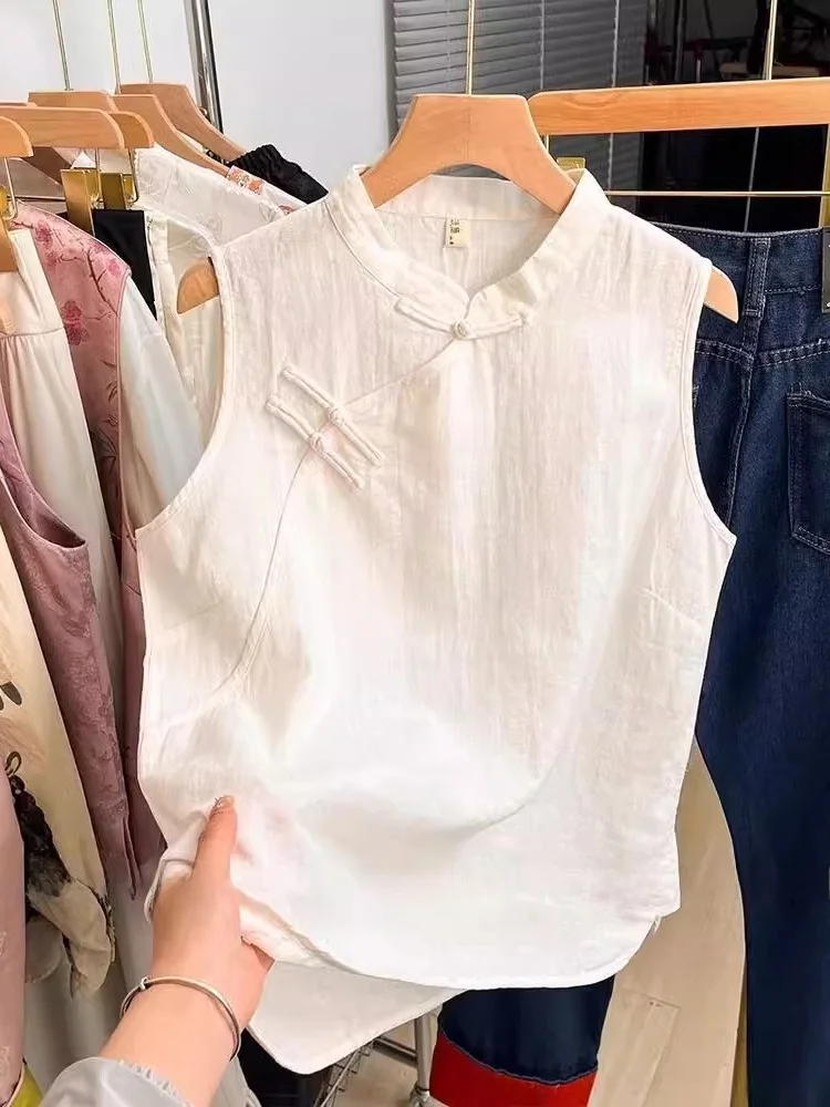 

Китайский винтажный хлопковый льняной топ на пуговицах с дисковыми пуговицами, диагональный воротник, свободная посадка, обычная длина