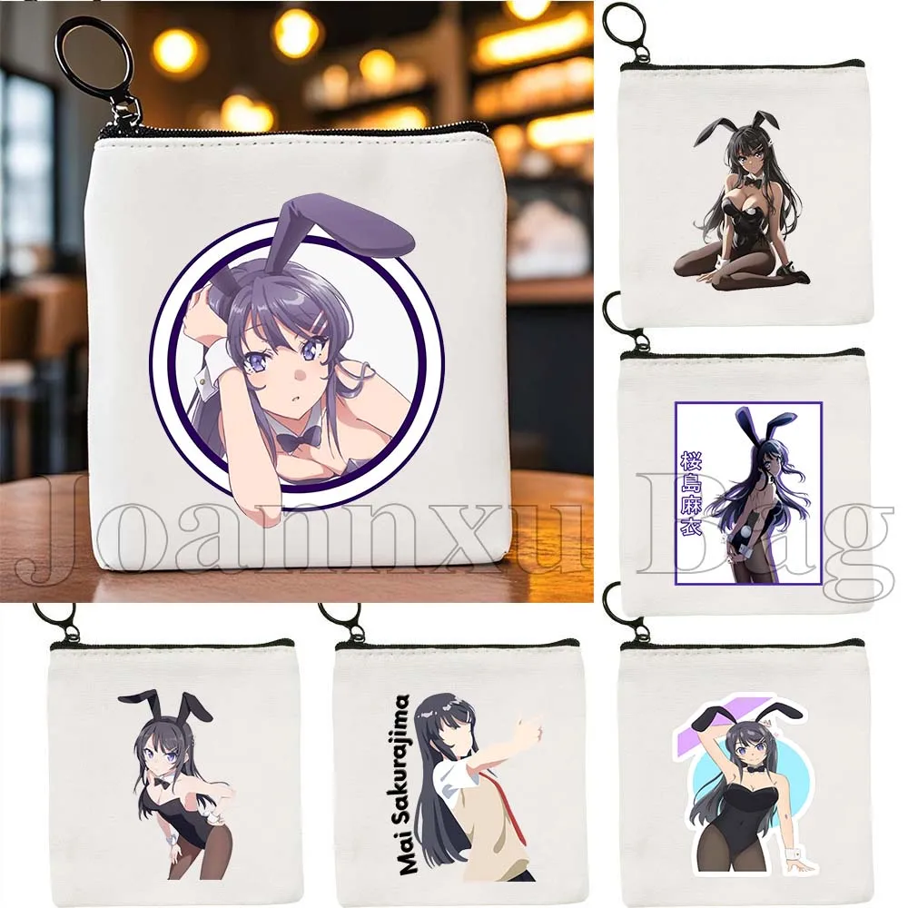 

Cute Kawaii Lovely Bunny Girl Anime Mai Sakurajima Senpai Gifts Canvas Coin Purse Bag Square Key Storage Card Bag Wallet Pouch