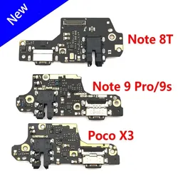 Puerto de carga de cargador USB para Xiaomi Poco X3 Pro / Redmi Note 8T 9S 9 Pro, Conector de base, placa de micrófono, Cable flexible, nuevo