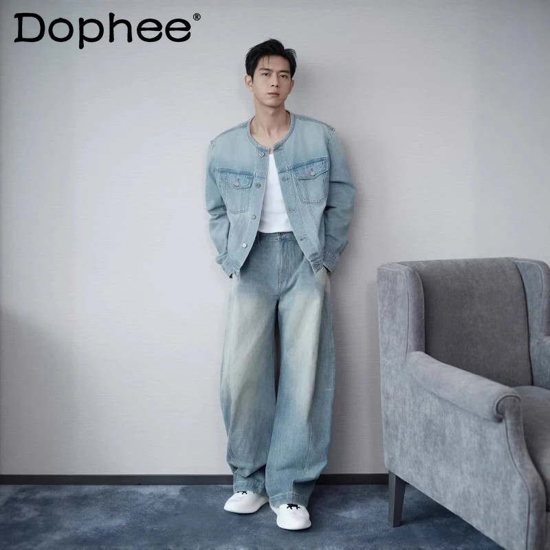 

Fashion Retro Denim Sets Men 2025 Spring Autumn New Versatile Fashion 2pcs Long Sleeve Denim Jackets Pants Trendy Two-Piece Sets