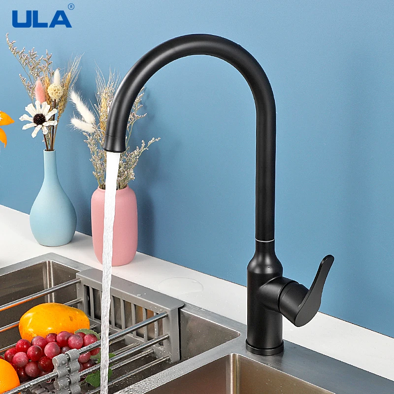 

ULA Kitchen Faucet Hot Cold Water Kitchen Mixer Tap 360 Degree Rotate Kitchen Tap Black Brushed Color Stainless Steel Faucet