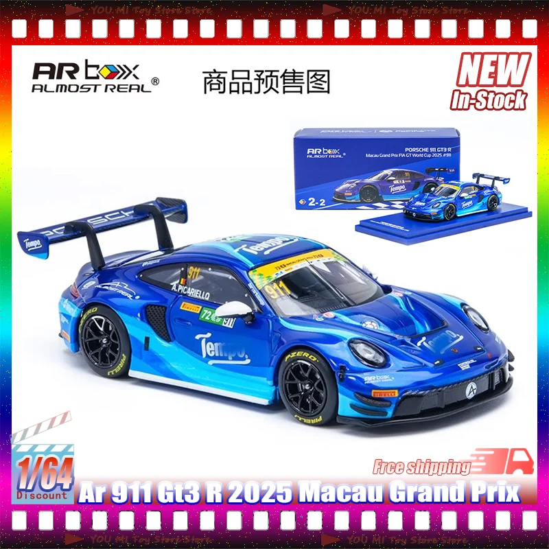 1:64 Ar 911 Gt3 R2025 Grand Prix van Macau # 911 Evenementversie Simulatie Legering Miniatuur Gegoten automodellen Aangepast kinderspeelgoed