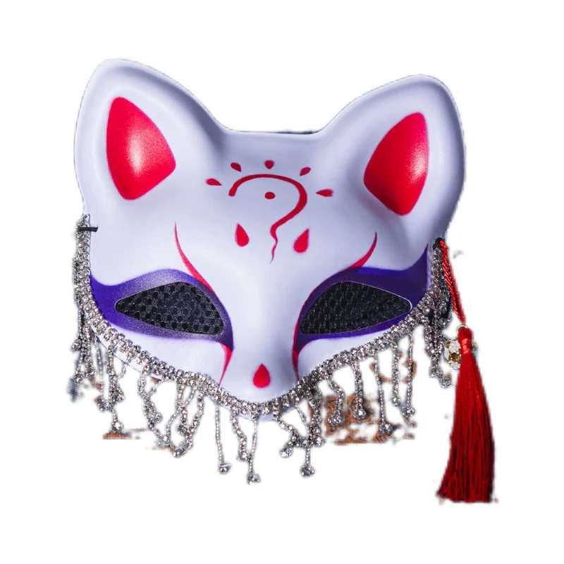 Halloween Fox Women Masquerade Mask Japanese Style Cosplay Rhinestone Tassel Elegant Party Costume Carnival Decorate Accessories