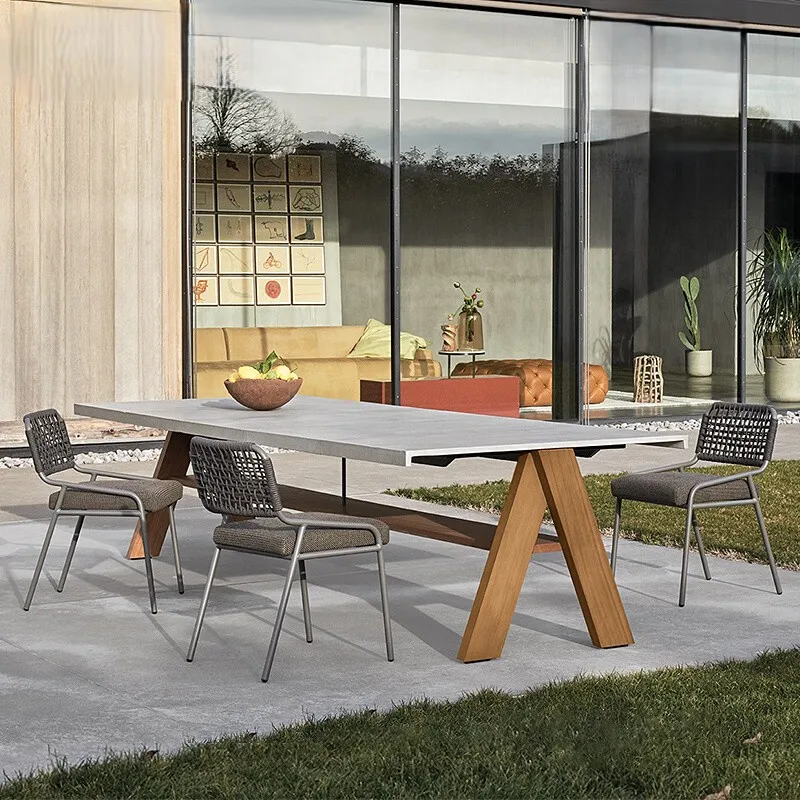 !@Outdoor Table Chair Courtyard Outdoor Homestay Furniture Hotel Balcony Model Room Western Restaurant Teak Chair Set Waterproof
