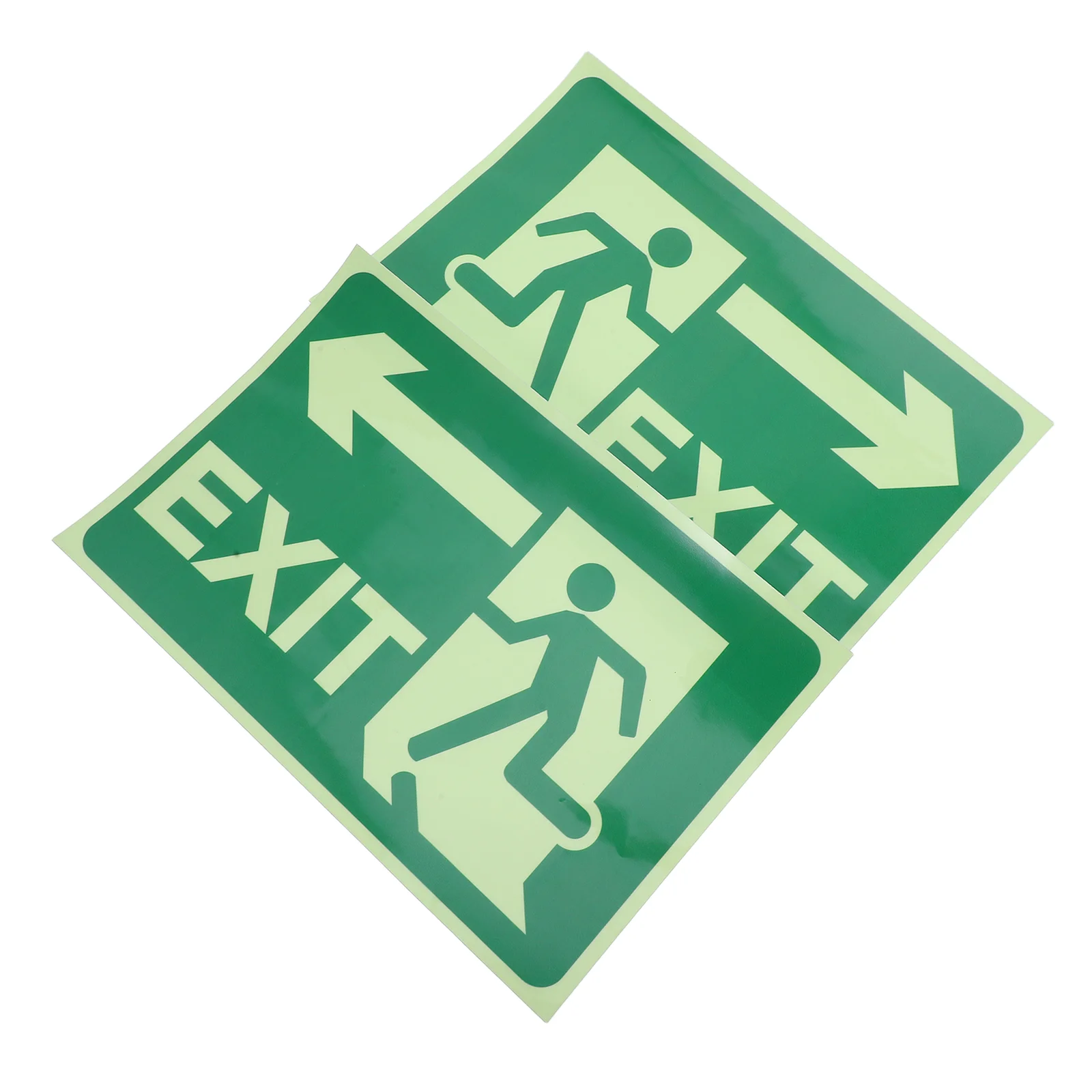 2 Sheets Stickers Glow-in-the-dark Logo Exit Sign Reflective Shine Fire Escape Warning Signs for Business Safety