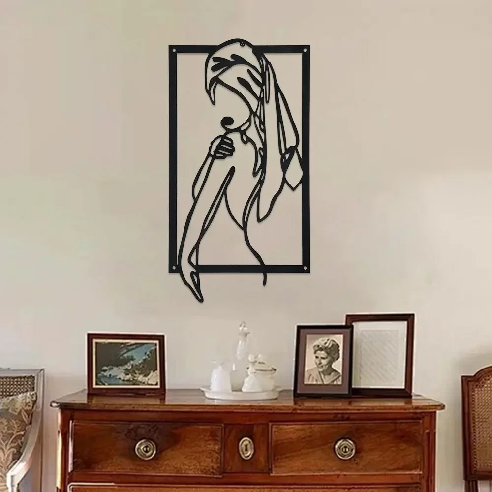 1PC Wall Art Metal Wall Home Decor Woman Body Shape Art for Bathroom Decor Feminine Line Art Wall Decor Minimalist Line Art Home