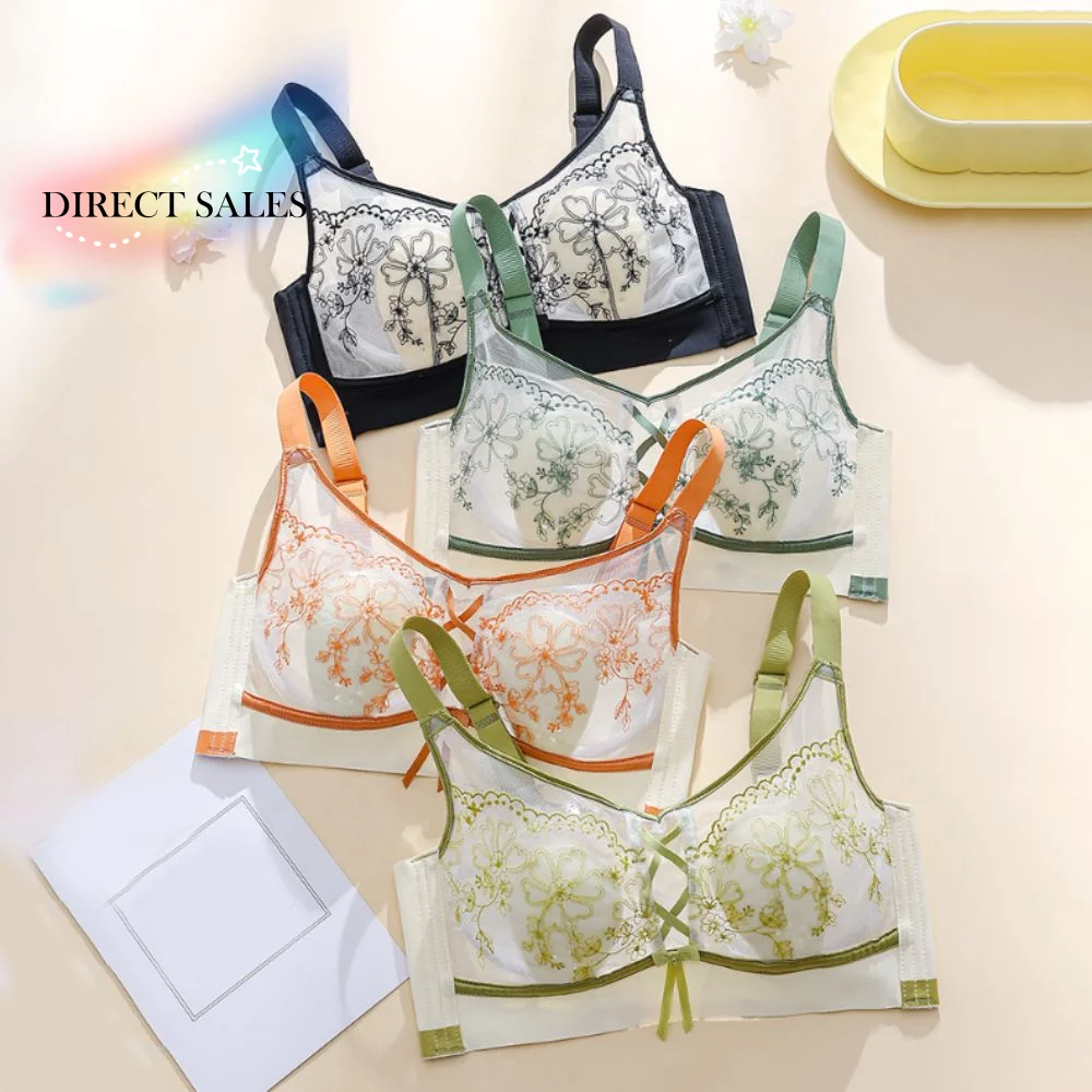 

Comfortable Bowknot Lace Deep V Bra Shockproof Transparent Wireless Bra Lingerie Mesh Thin Seamless Bras Women Women