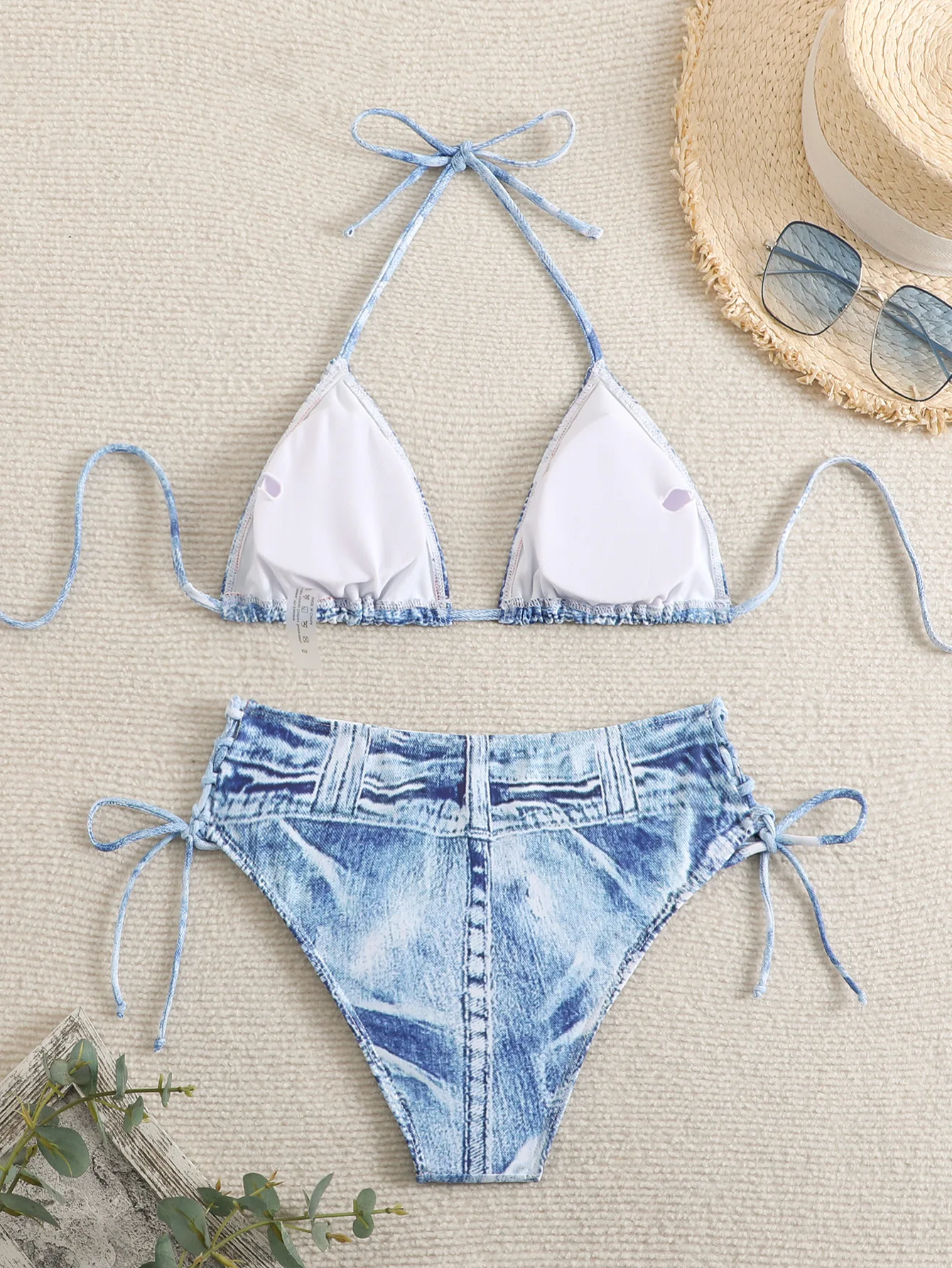 ชุดบิกินี่ทูพีซลายมัดย้อมเซ็กซี่แบบผูกคอ ชุดว่ายน้ำเอวสูงแบบผูกเชือก ชุดว่ายน้ำ ชุดบิกินี่ ชุดแทนกินี่ ชุดชายหาด