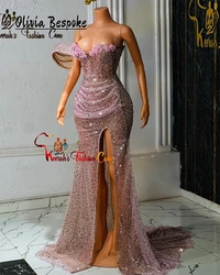Engaging Aso Ebi Prom Dresses Luxury 2025 Beading Split Mermaid Cocktail Gown African Wedding Party vestidos de noche Customized