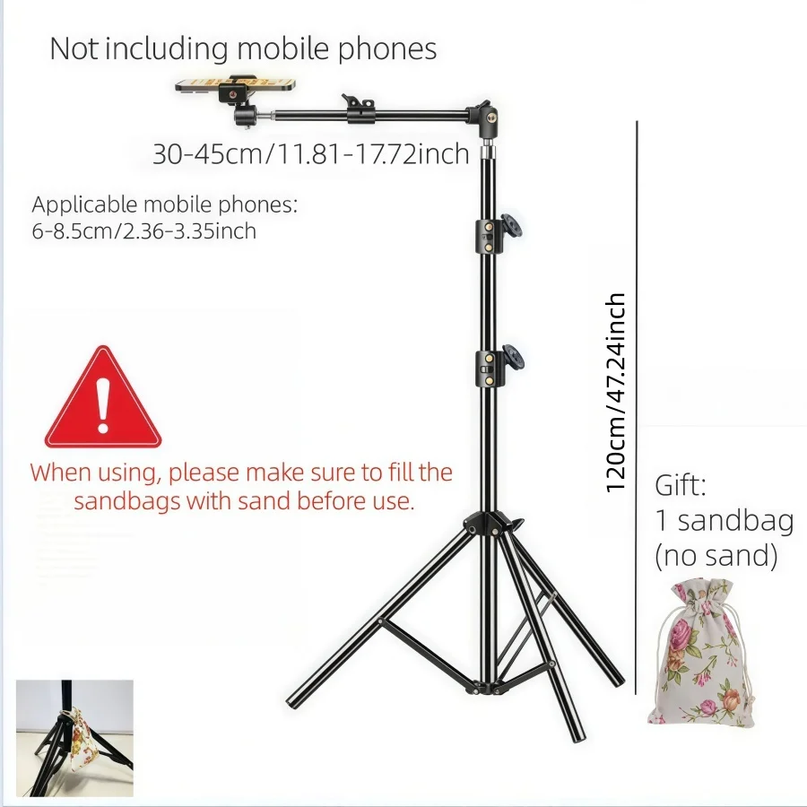 Handyständer Bodenstativ Horizontaler Overhead-Stativ Teleskopisches Outdoor-Stativ für Live-Übertragungen Foto Video Universeller Kameraständer – Detail 9